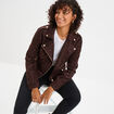 Veste courte esprit biker effet suédine marron foncé femme