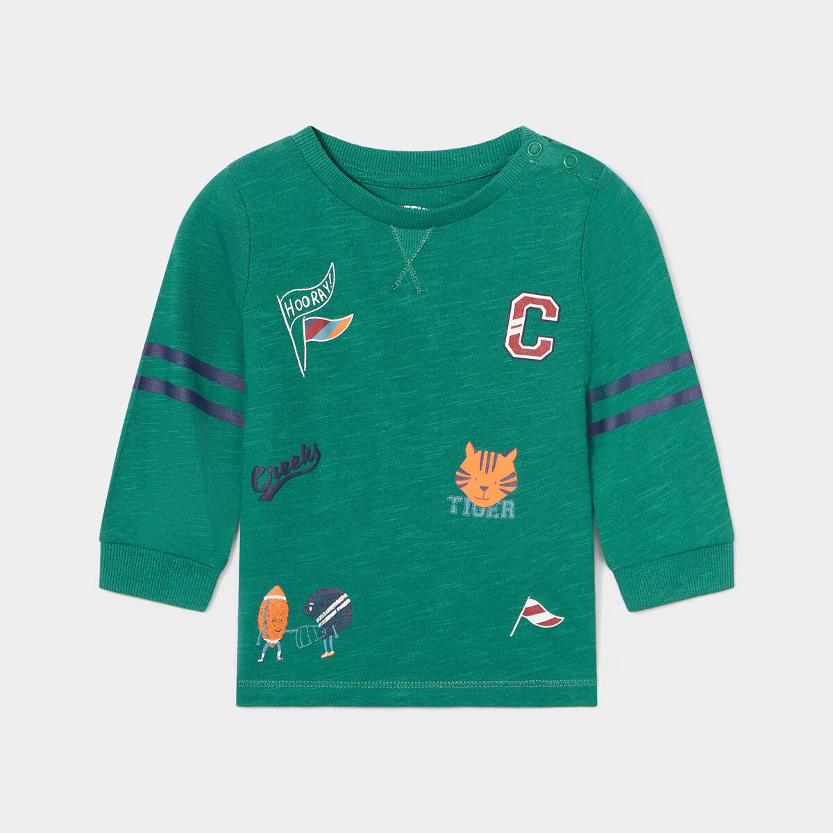 T-shirt col rond épaule boutonnée Creeks vert émeraude bébé garçon