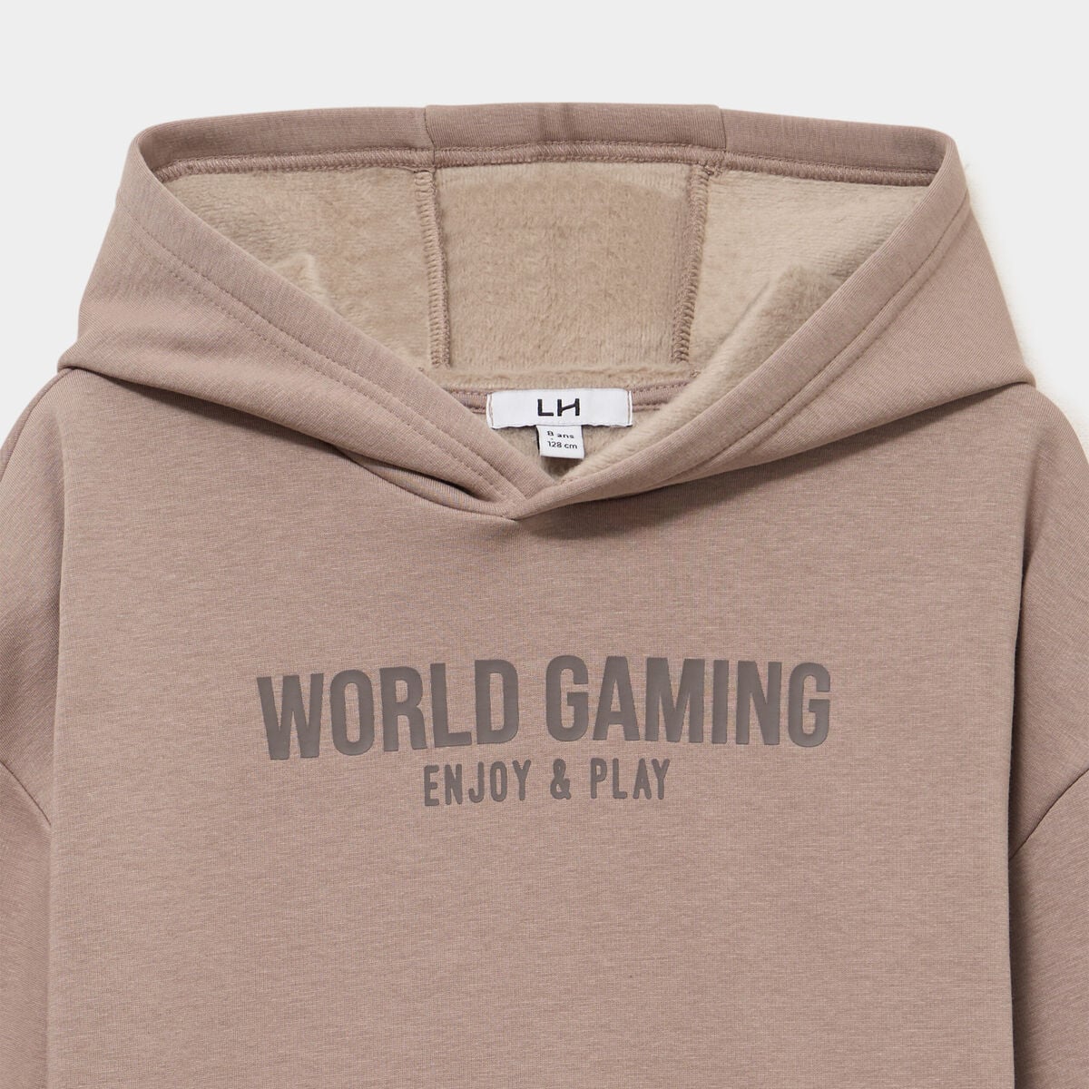 Sweat hoodie doubl&eacute; &agrave; capuche oversize taupe gar&ccedil;on