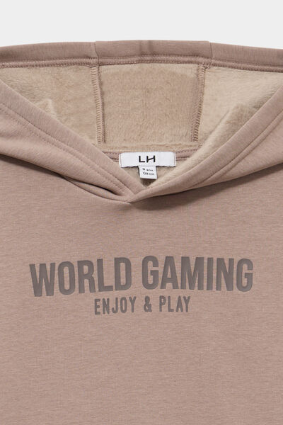 Sweat hoodie doubl&eacute; &agrave; capuche oversize taupe gar&ccedil;on