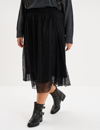 Jupe longue &eacute;vas&eacute;e en dentelle noir femme grande taille