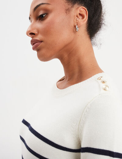 Pull col rond boutons épaule Creeks blanc femme