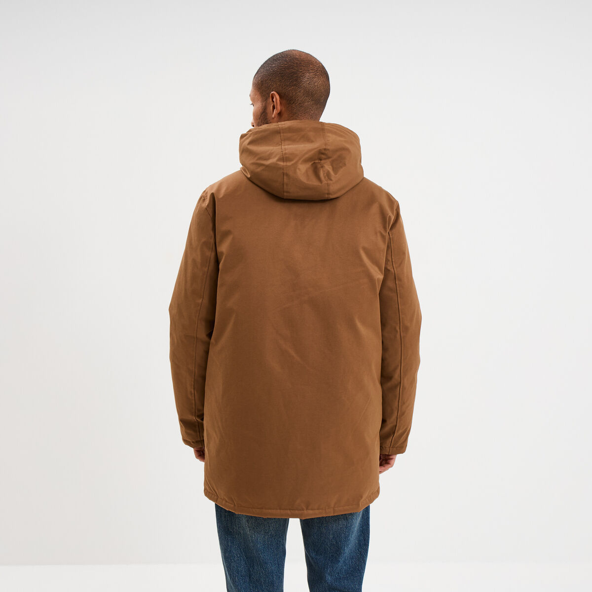 Parka mi-longue doubl&eacute;e &agrave; capuche marron homme