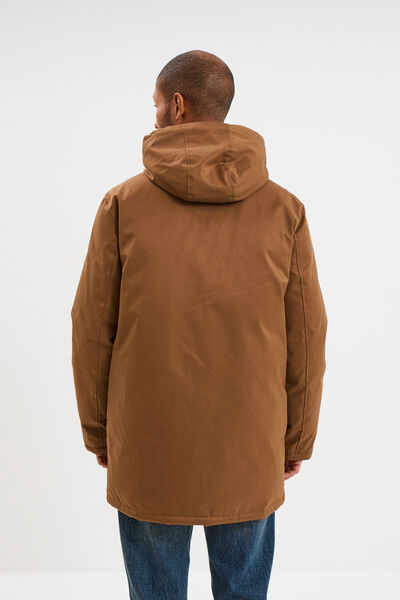Parka mi-longue doubl&eacute;e &agrave; capuche marron homme