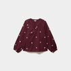 Blouse brod&eacute;e col tunisien coton violet fonc&eacute; femme