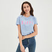 T-shirt col rond manches courtes coton bleu clair femme