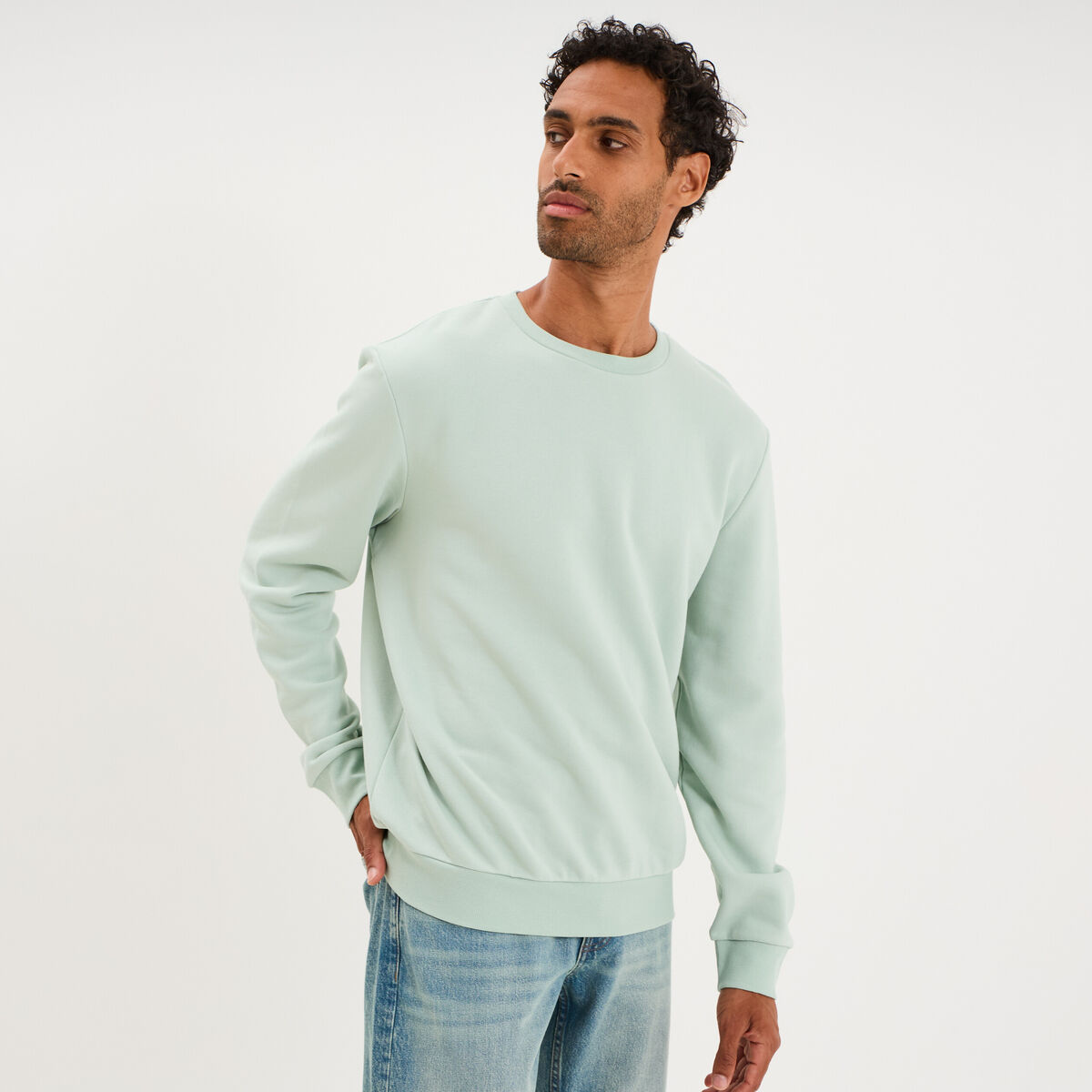 Sweat molleton col rond vert pastel homme