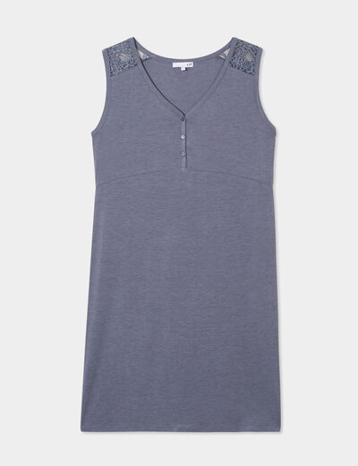 Chemise de nuit sans manches à dentelle bleu gris femme