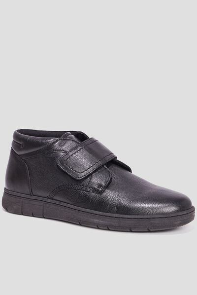 Bottines à scratch en cuir Walking noir homme
