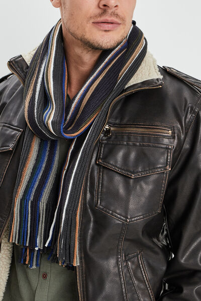 Écharpe à franges bleu marine homme
