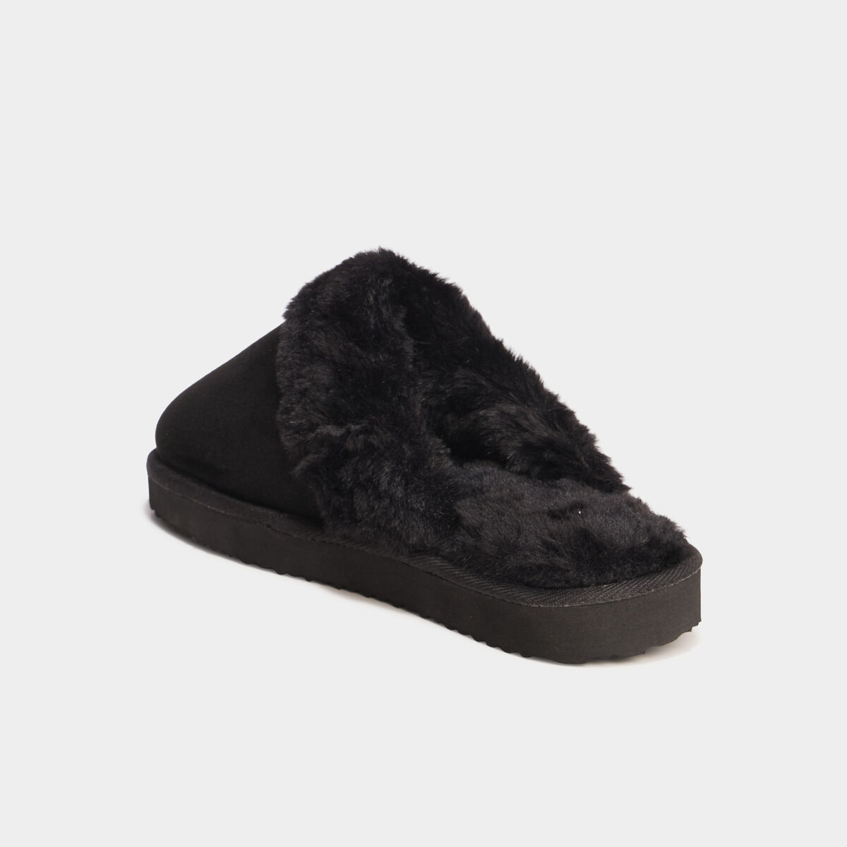 Chaussons mules fourr&eacute;s noir femme