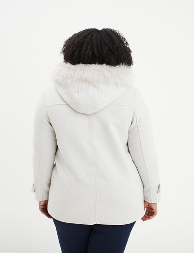 Manteau à capuche imitation fourrure gris clair femme grande taille