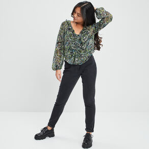Jeans mom taille haute denim noir femme