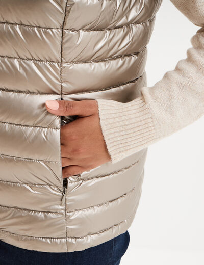 Doudoune d&eacute;perlante sans manches jaune or femme grande taille