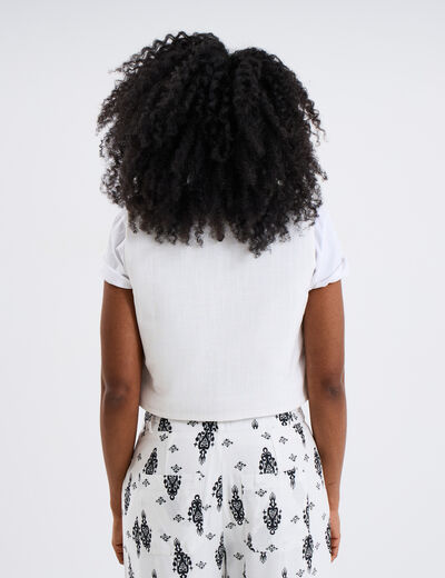 Gilet brodé court sans manches coton blanc femme
