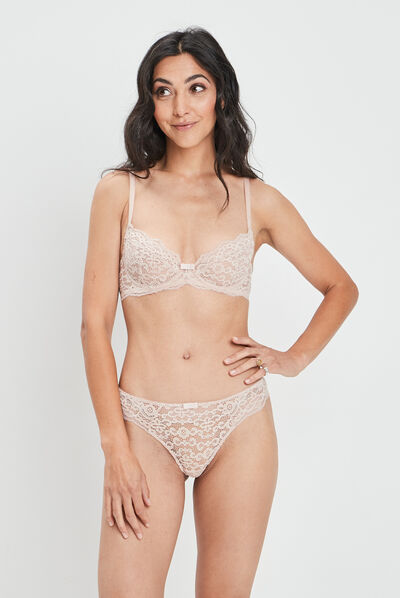 Tanga en dentelle rose clair femme