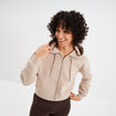 Sweat zipp&eacute; &agrave; capuche court sable femme
