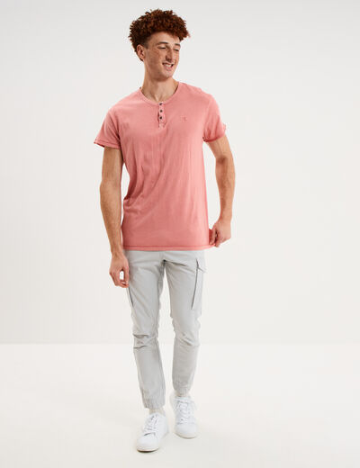 T-shirt col tunisien manches courte vieux rose homme