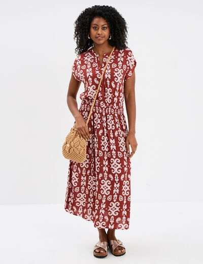 Robe midi col tunisien terracotta femme