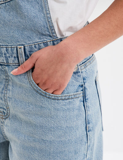 Combishort en jean coton denim triple stone femme