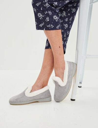Chaussons avec col à fourrure gris femme