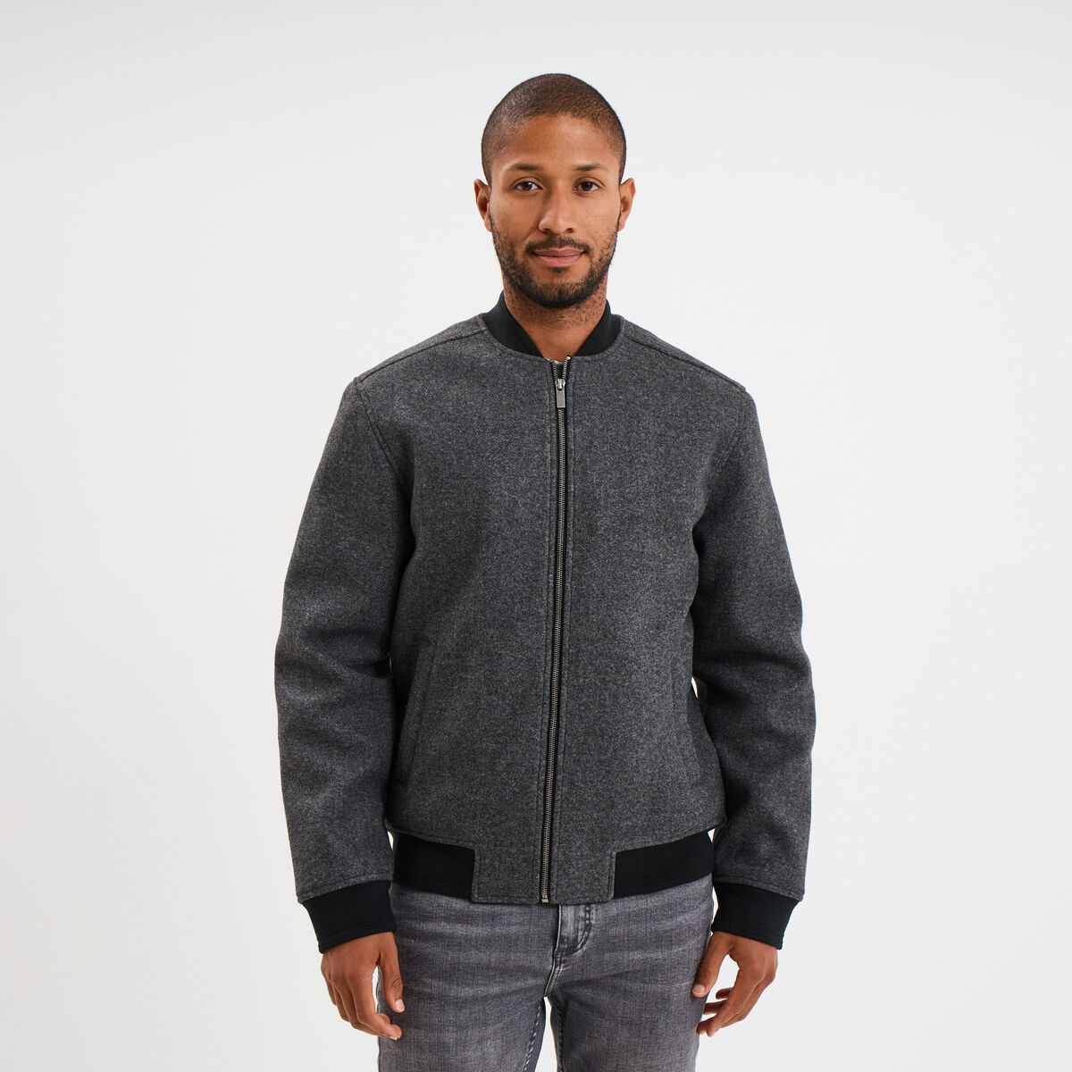 Blouson doubl&eacute; col teddy gris fonc&eacute; homme