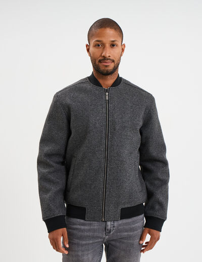 Blouson doubl&eacute; col teddy gris fonc&eacute; homme