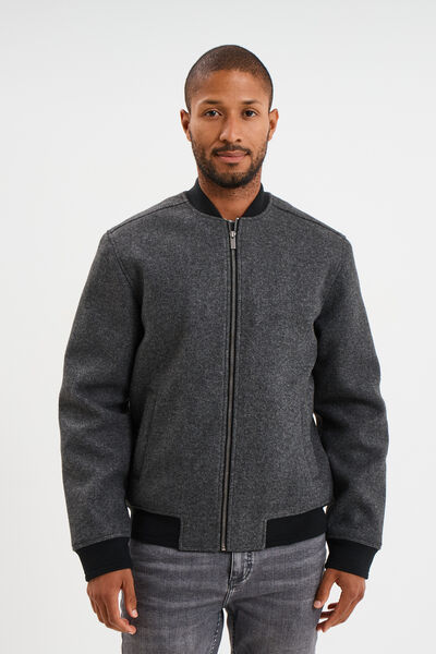 Blouson doubl&eacute; col teddy gris fonc&eacute; homme