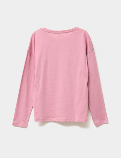 T-shirt col rond manches longues coton vieux rose fille