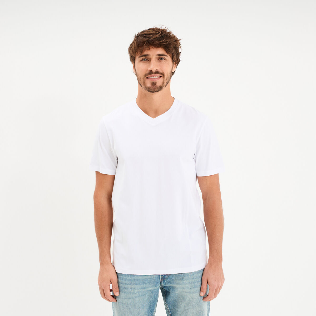 T-shirt col V slim stretch blanc homme