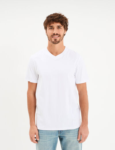 T-shirt col V slim stretch blanc homme