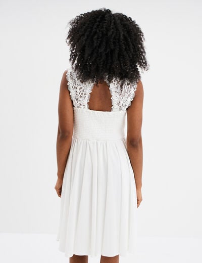 Robe courte buste dentelle sans manches blanc femme