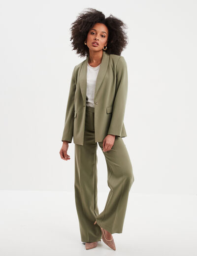 Pantalon large fluide avec pinces vert kaki femme