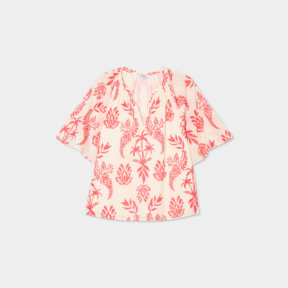 Blouse manches courtes papillons coton ecru femme