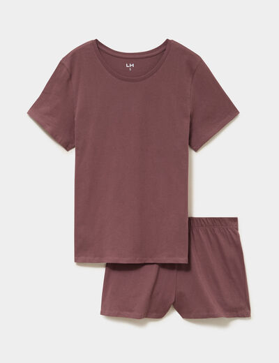 Ensemble pyjama short t-shirt coton marron chocolat femme