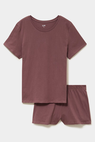 Ensemble pyjama short t-shirt coton marron chocolat femme