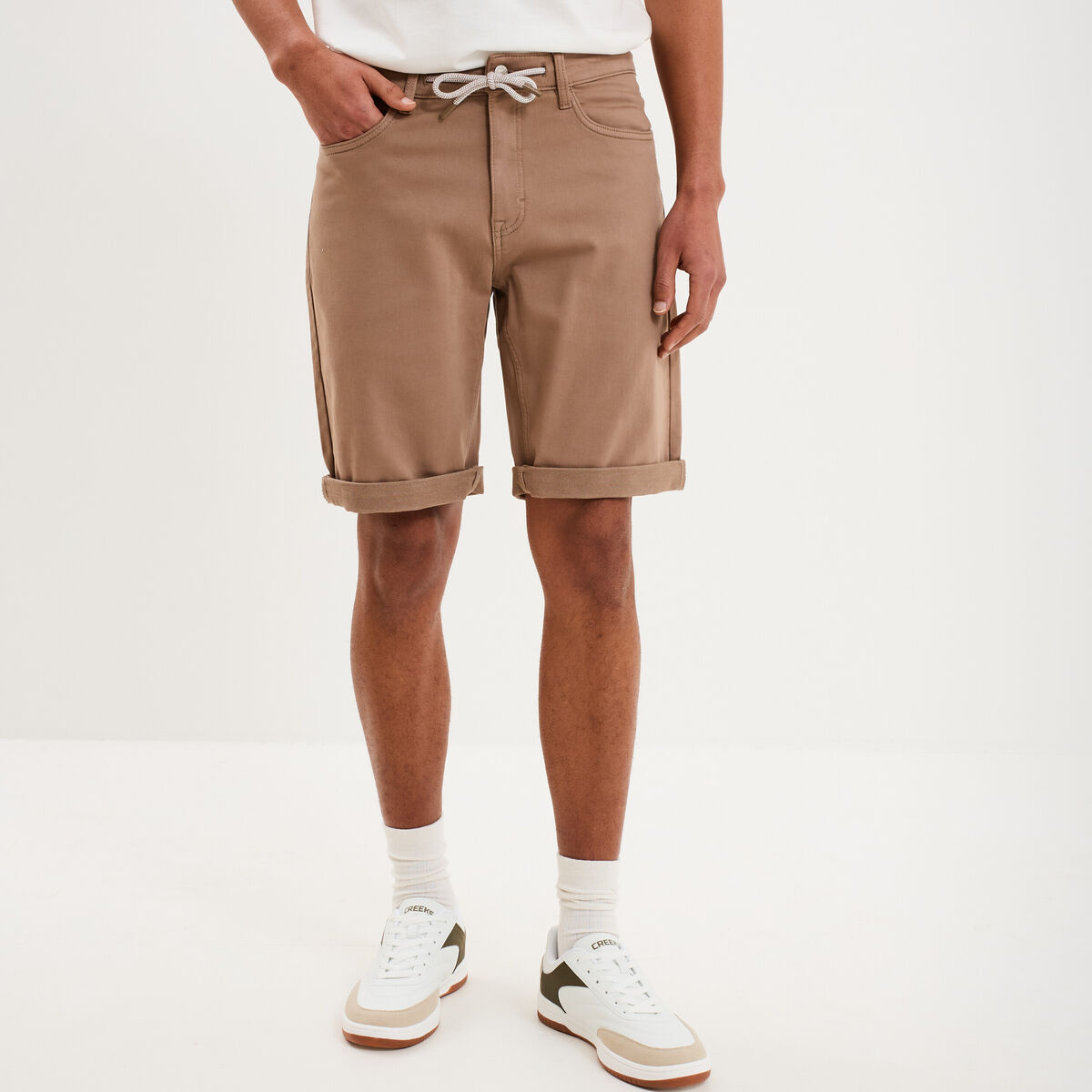 Bermuda en jean straight 5 poches marron homme