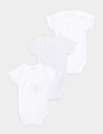Lot 3 bodies coton manches courtes blanc bébé