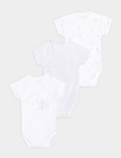 Lot 3 bodies coton manches courtes blanc bébé