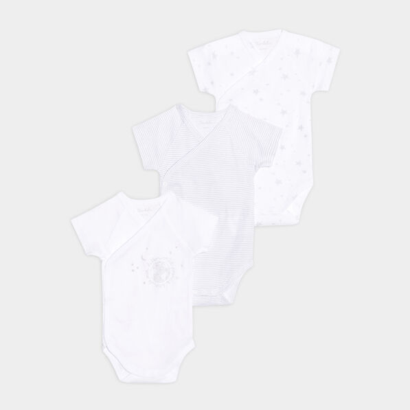 Lot 3 bodies coton manches courtes blanc bébé
