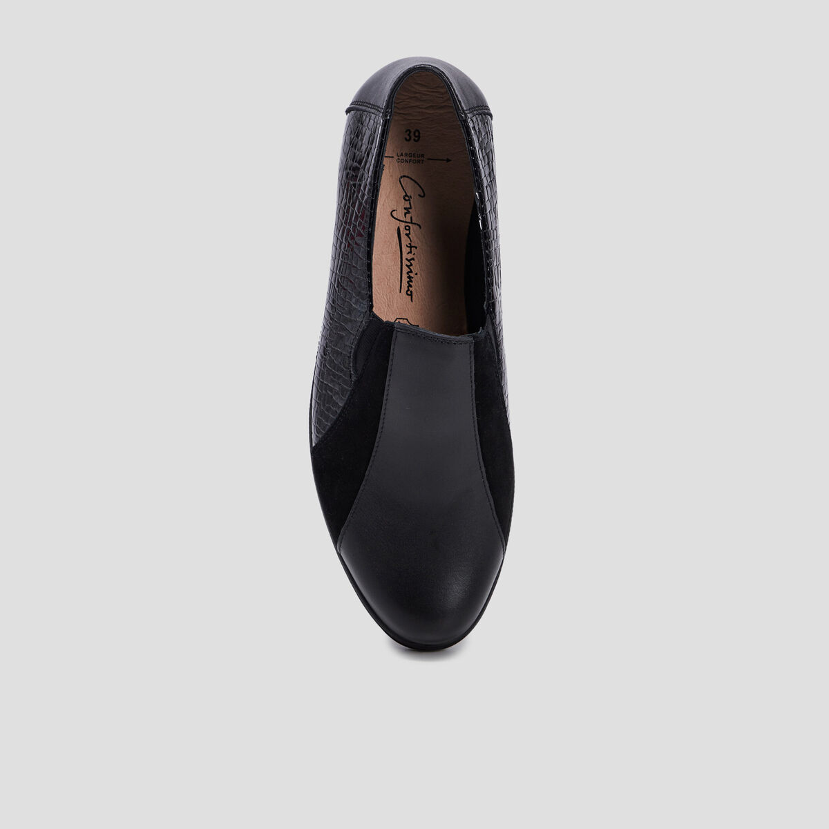 Loafers compensés en cuir noir femme