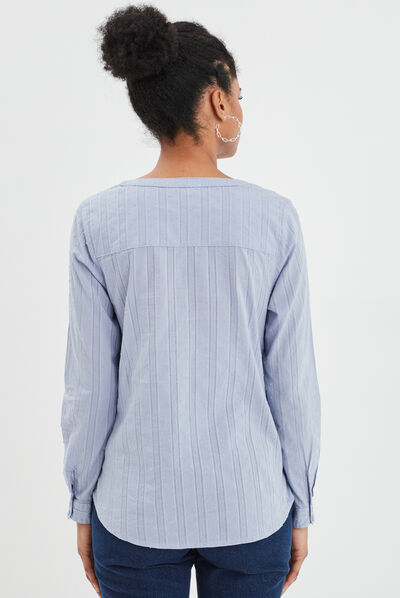Blouse plastron manches 3/4 Creeks bleu femme