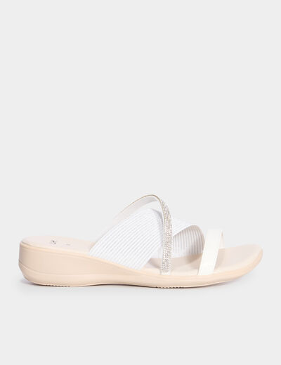 Mules brides crois&eacute;es &agrave; strass blanc femme