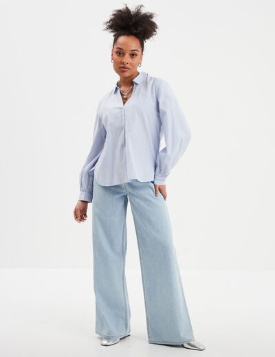 Blouse col polo en popeline blanc femme