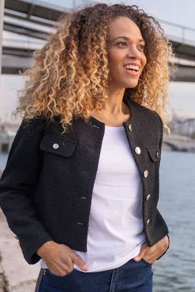 Veste en tweed boutonnée Mosquitos noir femme