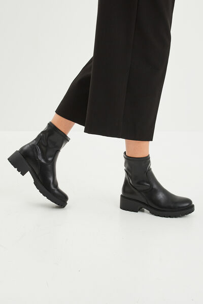 Bottines ranger crantées noir femme