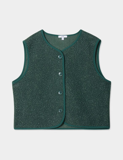 Gilet effet bouclette sans manches vert femme