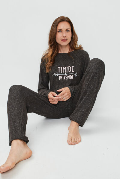 Ensemble pyjama 2 pièces gris foncé femme