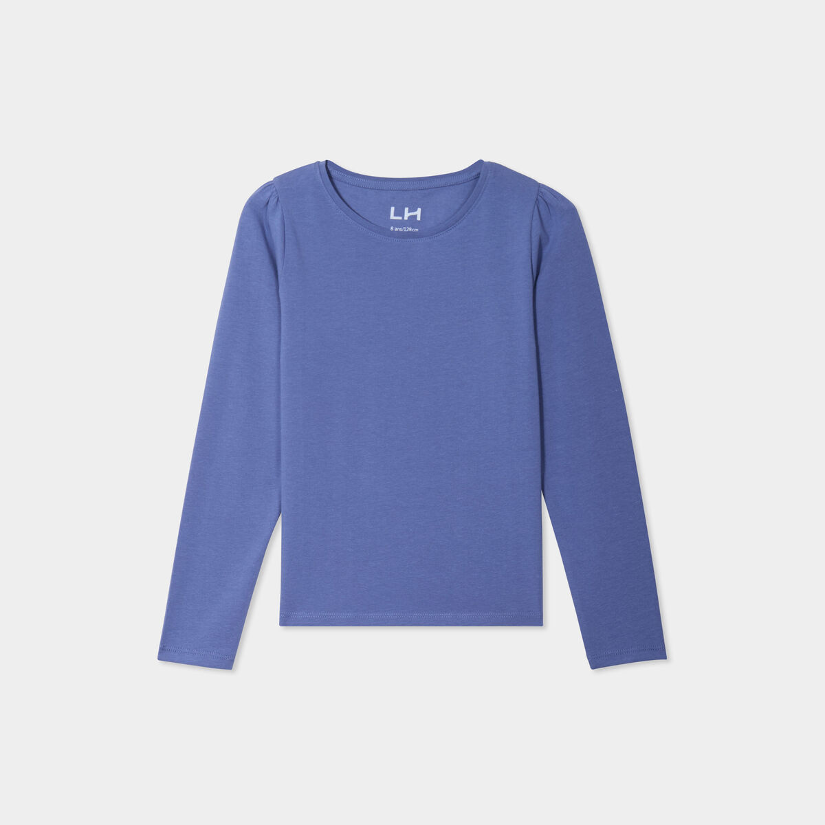 T-shirt coton manches longues à fronces bleu gris fille