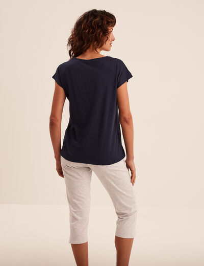 Ensemble pyjama corsaire 2 pièces coton bleu marine femme